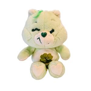 Vintage 1980s Kenner Good Luck Care Bear Green plush with Four Leaf Clover 13"